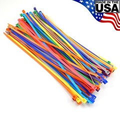 Multi Color Zip Cable Ties 8″ 40lbs 100pc Made in USA Nylon Wire Tie Wraps