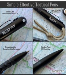 Black Fly Tactical Pen Self Defense Kubaton Drilled No Loss Cap Fits Parker GRAY