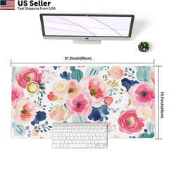 Colorful Star Large Mouse Pad, 31.5L x 15.7W inches, Watercolor Pink Flower