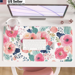 Colorful Star Large Mouse Pad, 31.5L x 15.7W inches, Watercolor Pink Flower