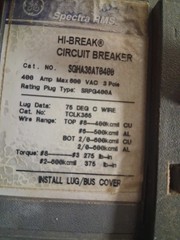 GE SGHA36AT0400 Hi-Break Circuit Breaker 400A 600V 3P 3PH SGHA SRPG400A Plug
