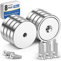 8-Pack Neodymium Cup Magnets, 110 lbs Holding Force Strong Rare Earth Magnets