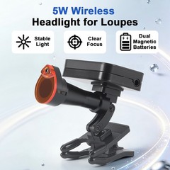 Wireless 5W Dental LED Clip-On Headlight 2 Magnetic Battery for Binocular Loupes
