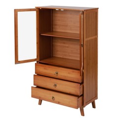 Kitchen Sideboard Hutch Cabinet Acrylic Doors 2 Layers 3 Drawers 43 Inch Brown