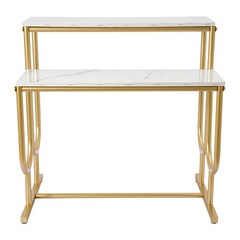 Modern Shoe Handbag Display Table, 2 Tiers Heavy Duty Display Stands White Gold