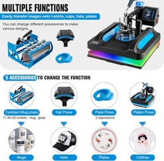 5 in 1 Heat Press Machine 15″x12″ Swing Away Digital Transfer T-Shirt Mug Hat