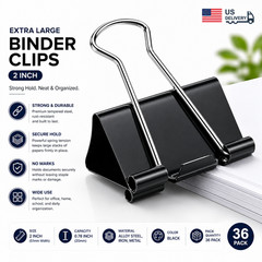 36 Pack 2 Inch Large Binder Clips Heavy Duty Paper Clamps Office Supply