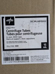 Medline MLAB15022 15mL Sterile Centrifuge Tubes 500/Case In Rack Caps Ex 02/24
