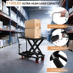 Garvee 1100Lbs Hydraulic Scissor Lift Cart Manual Foot Pump 32″ Max Height Black