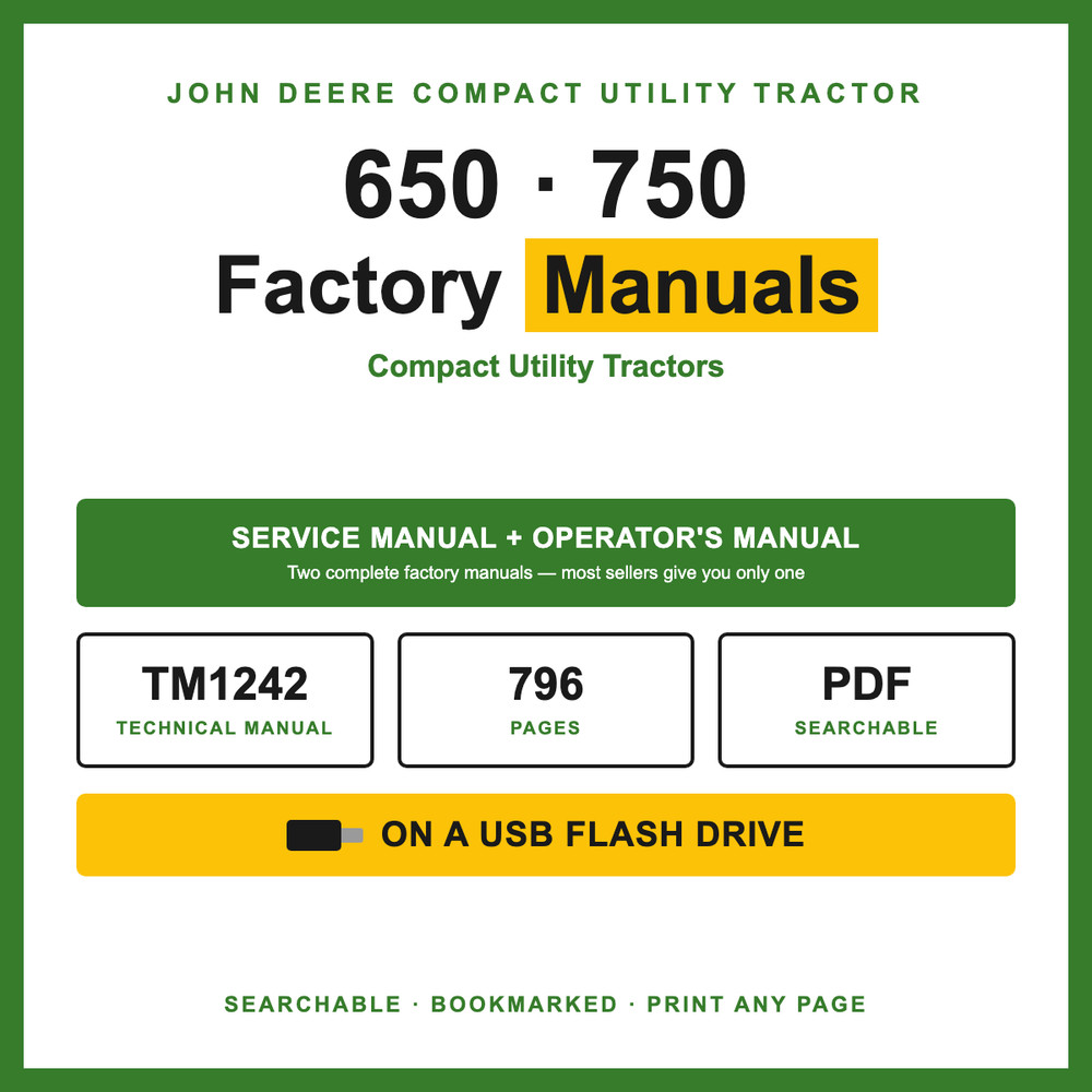 John Deere 650 750 Compact Utility Tractor Service Repair Manual TM1242 USB