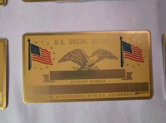 Lot of 25 PERMA PLATE Blank Metal SOCIAL SECURITY Card Name & SSN BRASS FLAGS