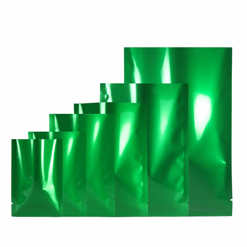 Flat Glossy Green Foil Open Top Mylar Bags Sample Pouches Variety QTY & Sizes