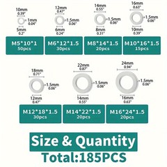 280Pcs Aluminum Flat Washer Kit – Multiple Sizes for Mechanical & DIY Repairs