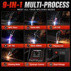 ARCCAPTAIN MIG205MP MIG Welder 9 IN 1 iControl APP Control 120/240V Dual Voltage