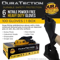 Dura-Gold HD Black Nitrile Disposable Gloves, Box of 100, Size Large, 6 Mil