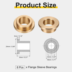 8Pcs Flange Sleeve Bearings, 12Mm Bore X 18Mm OD X 8Mm Length, Self-Lubricating