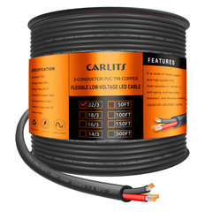 22 Gauge 3 Conductor Electrical Wire, 50FT Black Stranded Low Voltage 22/3 Cabl