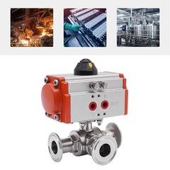 Three way L-port Tri-Clamp Pneumatic Ball Valve 1″ Sanitary Stainless 304 NEW