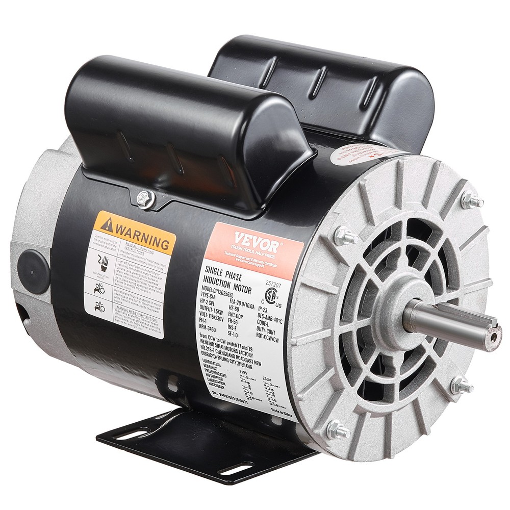 VEVOR 2HP Air Compressor Motor 115/230V 20/10A 3450RPM 56 Frame CW/CCW Rotation