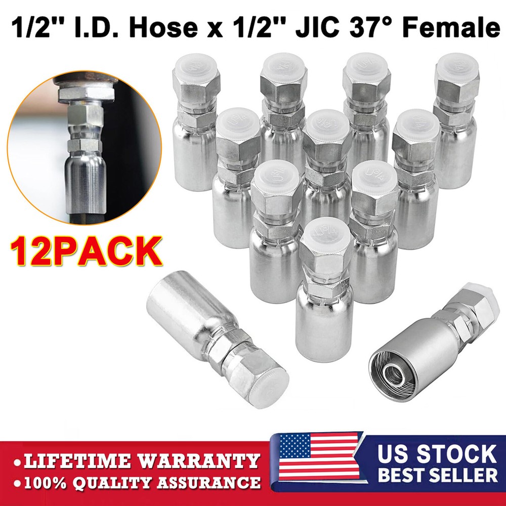 12-Pack 1/2″ Hydraulic Hose End Fittings: 1/2″ I.D. Hose x 1/2″ JIC 37 ° Female