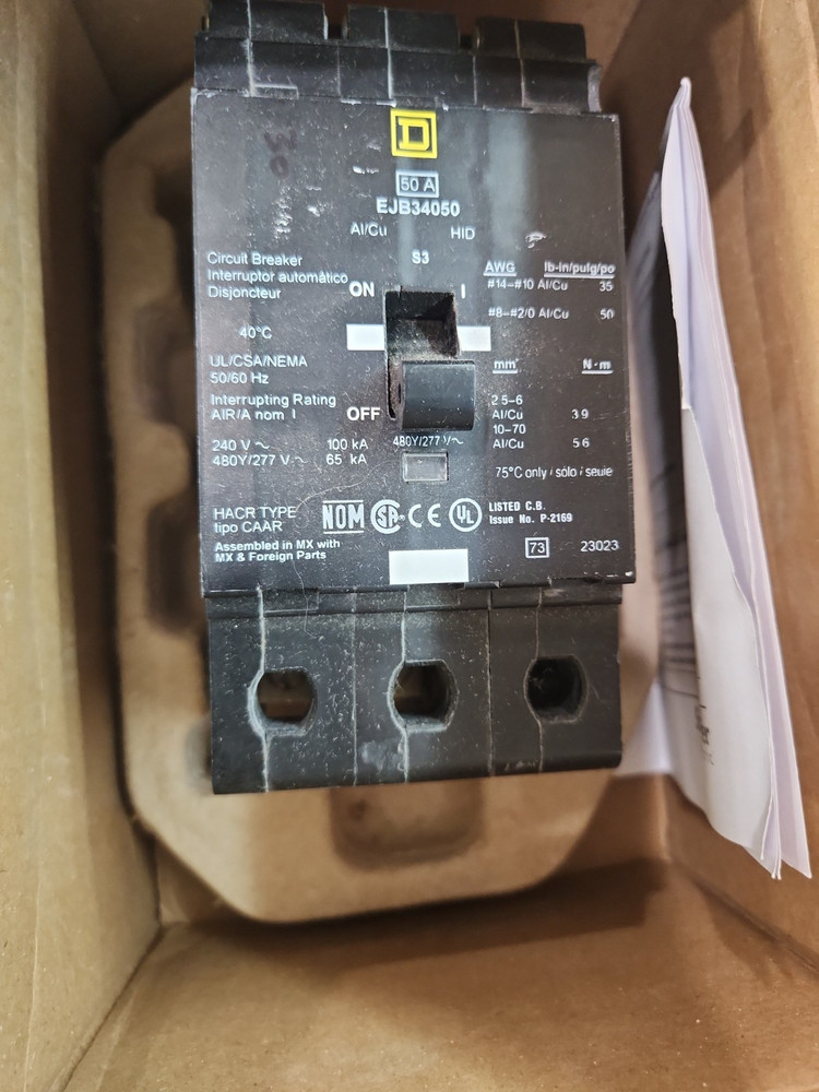 Square D EJB34050 3 Pole 50 Amp Circuit Breaker