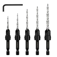 WORKPRO 5-Pack Countersink Drill Bit Set Adjustable with Included Hex Key New