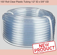 1/2 Inch ID x 5/8 In OD Clear Plastic Tubing Flexible 100 Feet Roll Tube NEW