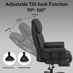 Big and Tall Office Chair 400LBS Reclining Executive Chair with Footrest Black