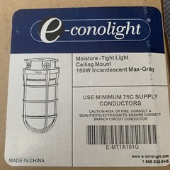Econolight 150w Industrial Moisture Tight Light Ceiling Mount Incandescent Gray