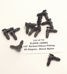 Lot of 10 ELDON JAMES 1/8″ Barbed Elbow Fittings – 90 Degree – Black Nylon –