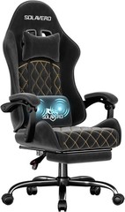 Gaming Chair with Footrest & Lumbar Massager, Gamer Computer Chairs, Black