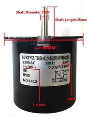 Synchronous Motor 60KTYZ AC 220V 50Hz 20 rmp/m CW/CCW 14W Torque 8kgf.cm