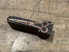 Printing Letterpress Printers Block Antique Copper Barber’s Scissors Hair (2407)