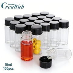 100 Pack 10ml Glass Vials with Screw Caps Clear Liquid Sample Vial Bottles