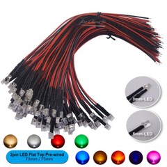 100PCS 3mm 5mm Flat Top LED lights Pre Wired 12V 24V 2pin light-emitting diode