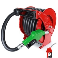 Red Diesel Fuel Hose Reel Retractable 1″ x 50′ Spring Driven Auto Swivel Rewind