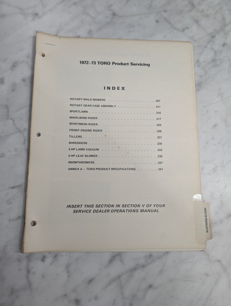 TORO PRODUCT SERVICING MANUAL MOWER REPAIR MANUAL SERVICE SHOP BOOK 1972-1973