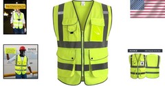 9 Pocket High Visibility Reflective Safety Vest for Men & Women – ANSI/ISEA C…