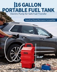 16 Gallon Portable Fuel Caddy Tank with 12V / 4AA Battery Powered Transfer Pump