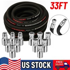 33FT 3/4″ Hydraulic Hose + 12 Straight Fittings 3/4″ JIC Female & 3/4 NPTF Male