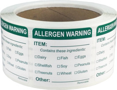 Removable General Allergen Warning Labels | 2 x 2″ Inch Square | 500 Pack