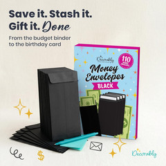 110 Pack Black Cash Envelopes for Money, 6.5 X 3.5In with Self-Adhesive, Thick 1