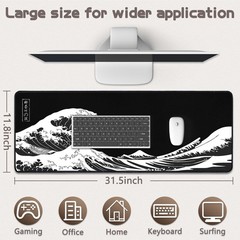 Mouse Pad Gaming – Desk Mat for Keyboard and 31.5L x 11.8W inches, Black Wave