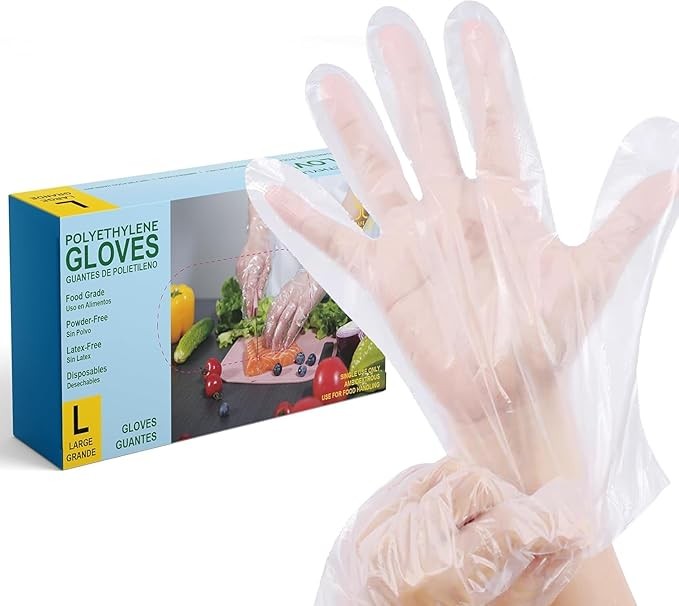 Disposable Food Service Gloves, Poly Plastic, One Size, Food Handling Prep