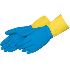 12 PR Chemical Resistant Blue Neoprene Over Yellow Latex Work Gloves 28 mil