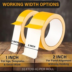 Double Sided Woodworking Tape, 1 & 2 Inch x 33 FT, 2 Rolls Residue-Free, Remo…