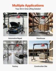 VEVOR Adjustable Gantry Crane 2200lbs 95.7″-142.9″ Manual Trolley Electric Hoist