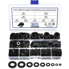 1200 Pcs Nylon Flat Washers for Screws Bolts Black Plastic Washers Premium Fen