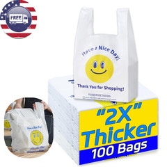 100 Count, Plastic Bags with Handles, T-Shirt Bags Large 11″x6″x21″, Heavy Duty