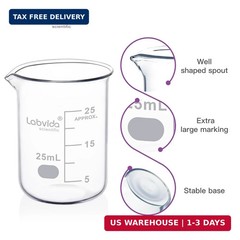 Upgrated 6 Size Low Form Glass Beaker Set, 25ml 50ml 100ml 250ml 500ml 1000ml, 3